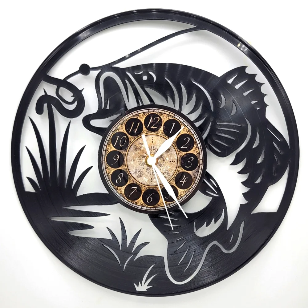 LARGE MOUTH BASS vinyl record clock - Picture 1 of 4